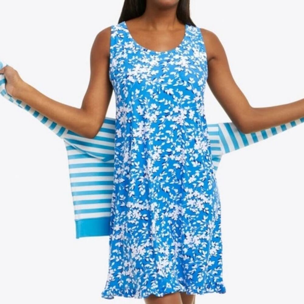 Draper James Blue White Floral Sleeveless Scoop Neck Mini Dress S/M